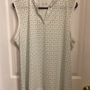 BCG White and Green Patterned Sleeveless Blouse